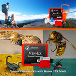 Archer MedTech - Ven-Ex Snake Bite Kit, Bee Sting Kit, Venom Extractor Suction Pump, Bite and Sting First Aid for Hiking, Backpacking and Camping, Includes Bonus CPR face Shield