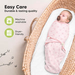 3-Pack Organic Baby Swaddle Sleep Sacks - Swaddles for Newborns, Infant 0-3 Months, Baby Girls, Boys, Soft & Snug Newborn Sleep Sack, Nursery Swaddling Blankets, Velcro Closure (Blossom)