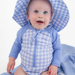 RUGGEDBUTTS Baby/Toddler Boy Swimsuit, One Piece Zipper Rash Guard Sunsuit with UPF 50+ Sun Protection - Periwinkle Blue Gingham, 3-6m