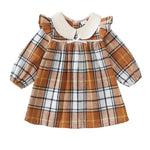 Little Girls Clothes 3t 4t Girl Fall Clothes Cute Brown White Plaid Winter Kids Dress Toddler Long Sleeve Swing Checkered Dresses Toddler Outfit