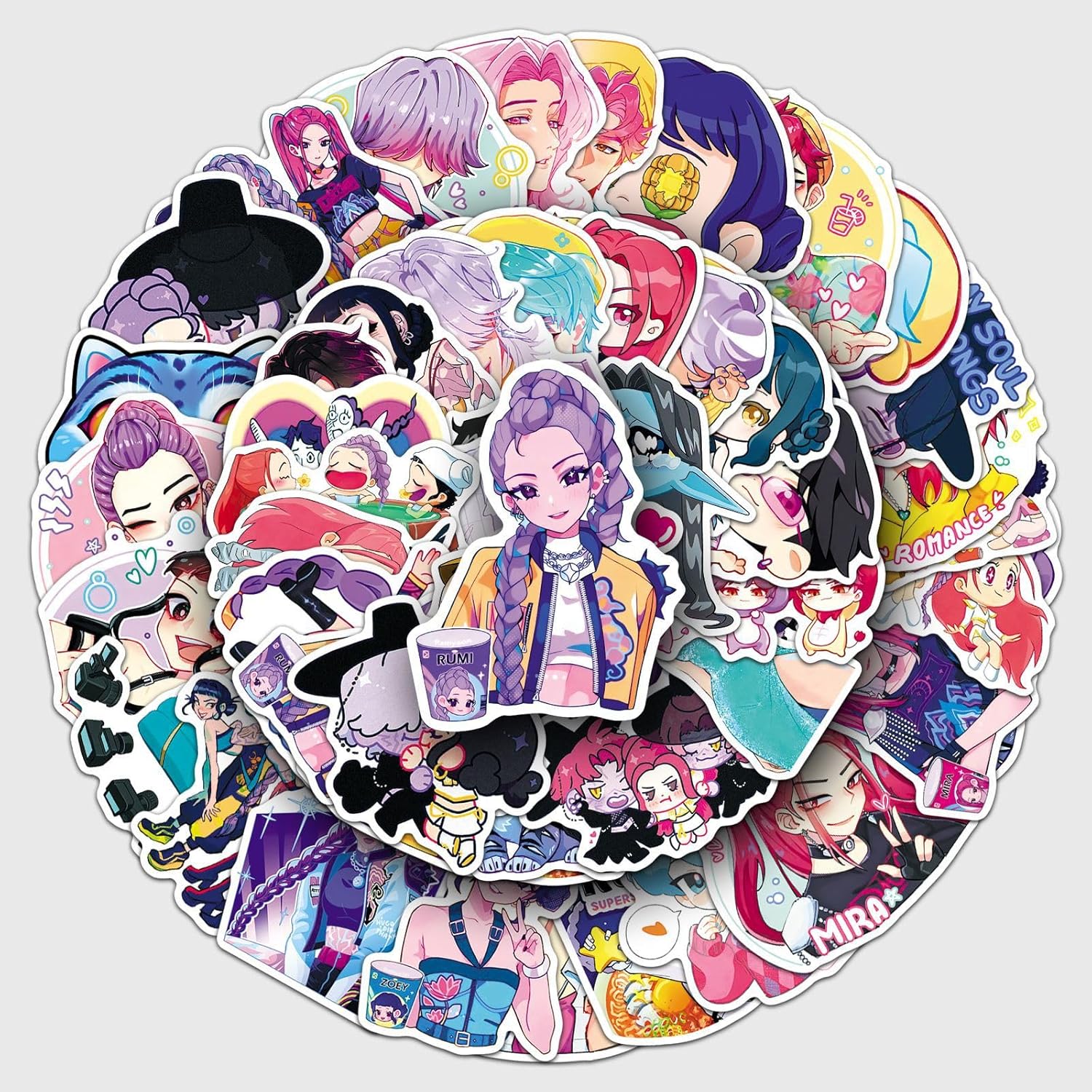 60PCS Korean Idol Kpop Stickers for Water Bottles, Cartoon K-pop Demon Hunters Stickers, Waterproof Vinyl Decal for Teen Girls Boys Adult Laptop Skateboard Phone Case Guitar Travel Case Bike Notebook