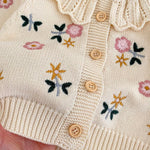 HOOLCHEAN Baby Girls Flower Embroidered Lotus Leaf Collar Sweater Infant Cotton Cardigan