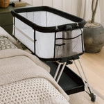 Fodoss Baby Bassinet Bedside Sleeper with Wheels and Storage Tray,4-Sided Mesh Bedside Bassinet for Infant/Newborn,7 Height Adjustable Easy Folding Bedside Crib