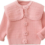 Toddler Girl Sweater Cardigan Knit Sweaters Long Sleeve Button Lapel Knitwear Embroidery Warm Outerwear Fall Winter Clothes