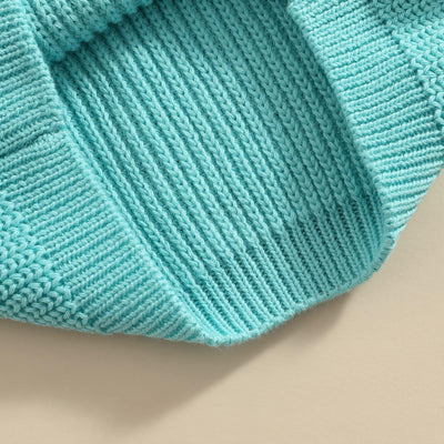 Pivanzore Baby Girl Boy Toddler Knit Sweater Cute Round Neck Long Sleeve Blouse Pullover Oversized Sweatshirt Warm Kids Tops Cyan