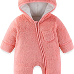 Newborn Baby Bear Outfit With Fold-Over Mittens and Footies Girls Boys Winter Fleece Clothes Hooded Romper Snowsuit