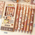 MOZXIRZ 6 Pcs Cute Erasable Retractable Pens Erasable Gel Ink Pens Cartoon Capybara Pen 0.5mm Fine Point Blue Ink Pen Cartoon Writing Pen Office School Pens Women Girls Boys (Blue Ink-Capybara)