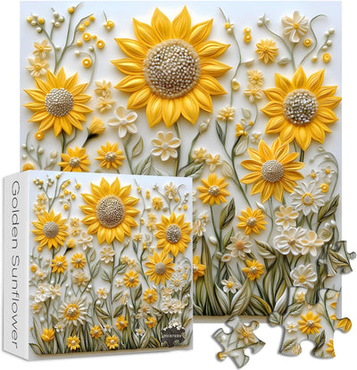Sunflower Puzzles for Adults 1000 Pieces, PICKFORU Spring Flower Garden Puzzle Nature, Difficult Hard Golden Sunflower Art Theme, Challenging for Adults