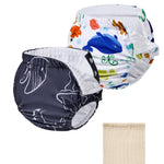 Durio 2PCS Reusable Swim Diapers - Baby Swim Diapers Adjustable Washable Newborn Infant Diaper Soft Water Diaper for Swimming Lessons with a Mesh Bag 2-3T