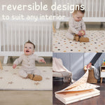 Bubba Bear Baby Play Mat, Thick Foam with Pattern Design, Foldable Waterproof Padded Crawling Mat for Babies (Beige Stars, 79 x 59 Inches)