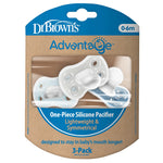 Dr. Brown's Advantage One-Piece Silicone Baby Pacifier, Fully Symmetrical Soother, Blue/Light Blue/Gray, 0-6m, BPA Free, 3 Pack