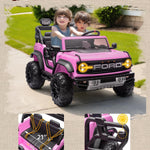 24V Ride on Toys for Big Kids, Licensed Ford Bronco Raptor 2 Seater Ride on Cars with Remote Control, Ride on Truck w/ 4-Wheeler Suspension, 3 Speeds, Led Lights, Bluetooth (24V, Pink)