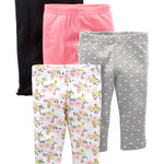 Simple Joys by Carter's Baby Girls' 4-Pack Pant, Black/Grey Hearts/Pink/White Floral, Preemie