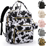 Pritent Diaper Bag Backpack,Baby Essentials Diapers Bag with Pacifier Case,Multipurpose Stylish Large Capacity Travel Backpack for Baby Girl/Boy(M-Cow Print)