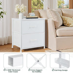 Nightstand, Small 2 Drawer Dresser End Table Bedside Furniture, Wooden Top Fabric Bins for Bedroom, Closet, Entryway, Dorm, 11.8" D x 18" W x 20", White