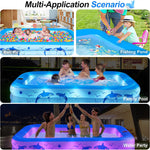 2025 Upgrade Inflatable Pools with Lights, Family Inflatable Swimming Pools for Kids,Adults, Blow Up Pool Solar Powered, Large Kiddie Pool, Durable Thickened Inflatable Family Pool for Backyard-Blue