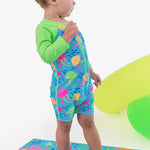 RUGGEDBUTTS Baby/Toddler Boy Swimsuit, One Piece Zipper Rash Guard Sunsuit with UPF 50+ Sun Protection - Neon Jelly Time, 3-6m