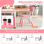 Costzon Kids Table and 4 Chair Set, Height Adjustable Toddler Desk and Chairs with Graffiti Desktop, Non-Slip Legs, Children Art Study Multi-Activity Table Set for Home, Daycare, School (Pink)