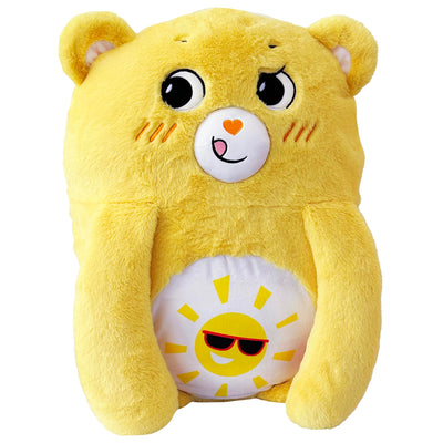 Yellow plush toy with a sun design on a white background