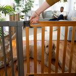 Summer Infant West End Extra Wide Safety Pet and Baby Gate, 36"-60" Wide, 30" Tall, Pressure or Hardware Mounted, Install Wall to Wall in Doorway, Auto Close Walk-Thru Door - Oak Wood and Metal