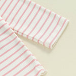FOCUSNORM Toddler Baby Girl Outfits Ruffle Long Sleeve Striped Trim Tops + Flare Pants Set Toddler 2Pcs Fall Winter Clothes (Striped Pink, 18-24 Months)