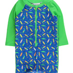 RUGGEDBUTTS Baby/Toddler Boy Swimsuit, One Piece Zipper Rash Guard Sunsuit with UPF 50+ Sun Protection - Neon Surfs Up, 0-3m