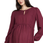 Motherhood Maternity Women’s Long Sleeve Empire Waist Keyhole Woven Pregnancy Blouse, Zinfandel, Small