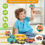 ISMETACU Car Carrier Toy Truck Light&Sound, Truck & Car Toys for Toddlers 1-3,2-4,3-5 Years Old Boys Girls,Christmas Birthday Gifts for 1-7 Year Kids.Wheat Straw Made Recycled Plastic, BPA Free