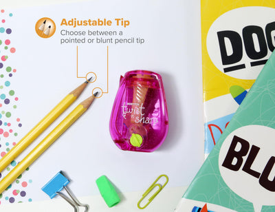Bostitch Office Twist-n-Sharp Pencil Sharpener, for Kids & Colored Pencils, Assorted Colors (PS1-PINK-EC)