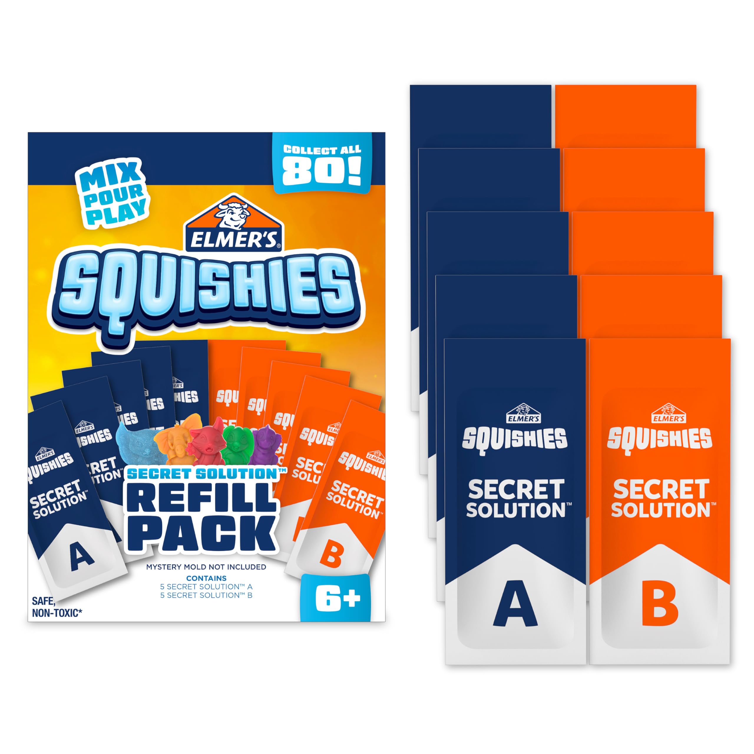 Elmer’s Squishies Kids’ Activity Kit, DIY Squishy Toy Kit Creates 2 Mystery Characters, 12 Piece Kit