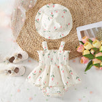 Mubineo Baby Girl Clothes Summer Dress Cotton Linen Romper Sleeveless Smocked Rompers Sun Dress Hat Skirt Boho Outfits (Cream White, 6-9 Months)