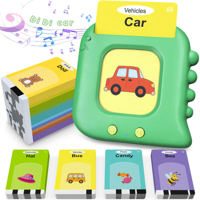Educational toy with cards featuring vehicles and animals on a white background