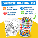 Jumbo Crayons For Toddlers 1-3 - 16pc Toddler Crayons For Kids Ages 4-8 1-3 2-4 - With Printed & PDF Crayon Color Sheets - Non Toxic, Washable, Large & Easy To Grip - Toddler Coloring Art Supplies