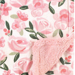Hudson Baby Unisex Baby Plush Mink and Sherpa Blanket, Pink Floral, One Size