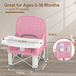 Baby Travel Booster Seat with Double Tray, BabyBond Upgraded Toddler Portable Baby Chair, Booster Seat for Dining Table, Stable and Foldable Booster Baby Chair for Indoor/Outdoor (Pink)
