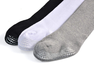 EPEIUS Baby Tights Seamless Non Slip/Skid Leggings Newborn Girl Cotton Stockings Baby Boy Footed Pants Pantyhose for 0-3 Months,3 Pair Pack,Black/White/Grey