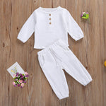 KtwHarnu Toddler Baby Boy Girl Clothes Cotton Linen Long Sleeve Button Pullover Tops Drawstring Pants Set Casual Outfit (White, 2-3 Years)