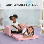 Delta Children - Serta Perfect Sleeper Kids 2-Seater Sofa, Convertible 2-in-1 Flip Open Toddler Couch Sleeper, Foam Chair for Playroom & Bedroom, Bed Lounger, Comfy Play Sleeping Lounge Chair, Pink