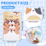 Yelltale Cute Sticky Notes, 6 Pack 270 Sheets Mini Kawaii Cartoon Animal Sticky Notes, Animals Shape Cartoon Notes Self-Stick Memo Pads, Party Favors
