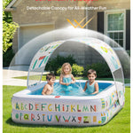 QPAU Kiddie Pool – 65" x 39" Inflatable Pool for Kids & Toddlers, Ball Pit & Baby Pool with Soft Cushioned Floor, Canopy for Sun Protection, Durable Outdoor Play Toys for Backyard & Indoor (Blue)