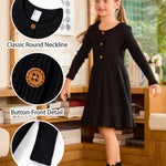 PATPAT Toddler Girl Long Sleeve Ribbed Knit Dress, Black, 6-9 Months, Holiday Outfit or Everyday Wear