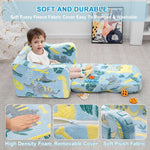 Airpanda Comfy Toddler Chair and Couch for Kids with Blanket,2-in-1 Soft Plush Fold Out Toddler Couch for Girls and Boys,Convertible Sofa to Lounger for Playroom,Glowing Dinosaur