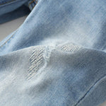 KIDSCOOL SPACE Baby Girl Boy Jean,D Ring Elastic Band Inside Ripped Denim Pants,Light Blue,12-18 Months