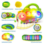 AMINFUN Baby Piano Drum 6-12 Months Toy, Caterpillar Piano Keyboard Drum Light Up Sound Musical Toy, Learning Educational Interactive Infant Toddler 12-24 Months Gift