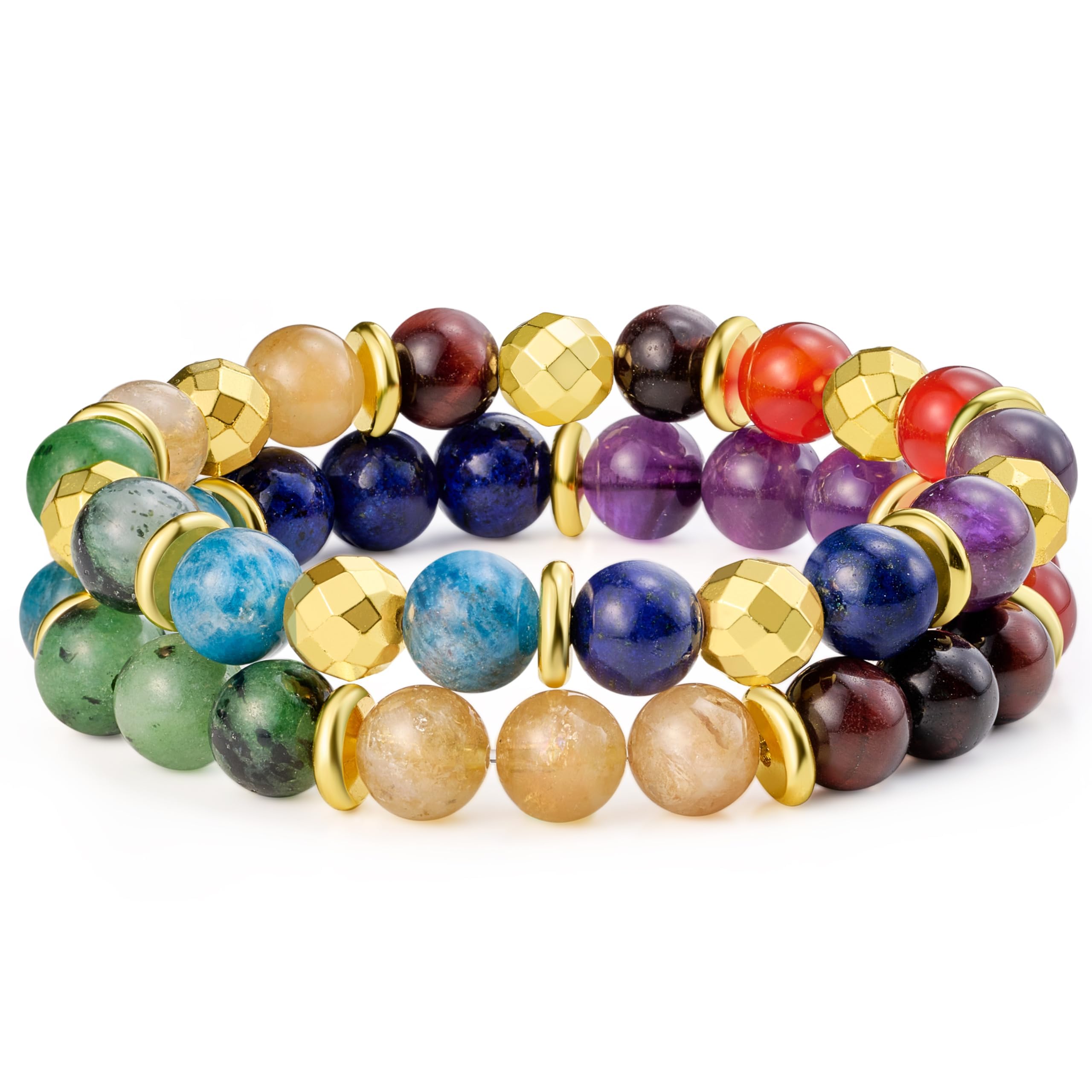 Bivei Natural Gemstone Semi Precious Healing Crystals Handmade Stretchy Round Beads Bracelet, Enhance Positive Energy