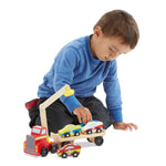 Melissa & Doug Magnetic Car Loader Wooden Toy Set With 4 Cars and 1 Semi-Trailer Truck