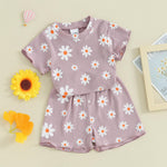 FOCUSNORM Toddler Baby Girl Outfit Newborn Girl Summer Clothes Cute Daisy Short Sleeve T Shirt Top Set Elastic Waist Shorts (Daisy Purple, 12-18 Months)