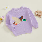 Baby Boy Girl Cute Long Sleeve Duck Embroidery Chunky Knitted Sweater Top Toddler Fall Winter Outfit (Purple Duck, 0-3 Months)