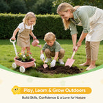 Grenebo Kids Gardening Set with Wheelbarrow, 11-Piece Outdoor Yard, Beach, STEM Garden Play Kit with Child-Sized Tools, Durable, Safe & Fun Gift Toy for Ages 2+ Kids Toddlers Boys Girls (Pink)