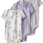 little planet by carter's unisex-baby 3-pack Long Sleeve Bodysuits made with Organic Cotton, Botanical Butterfly/Stripe, 3M